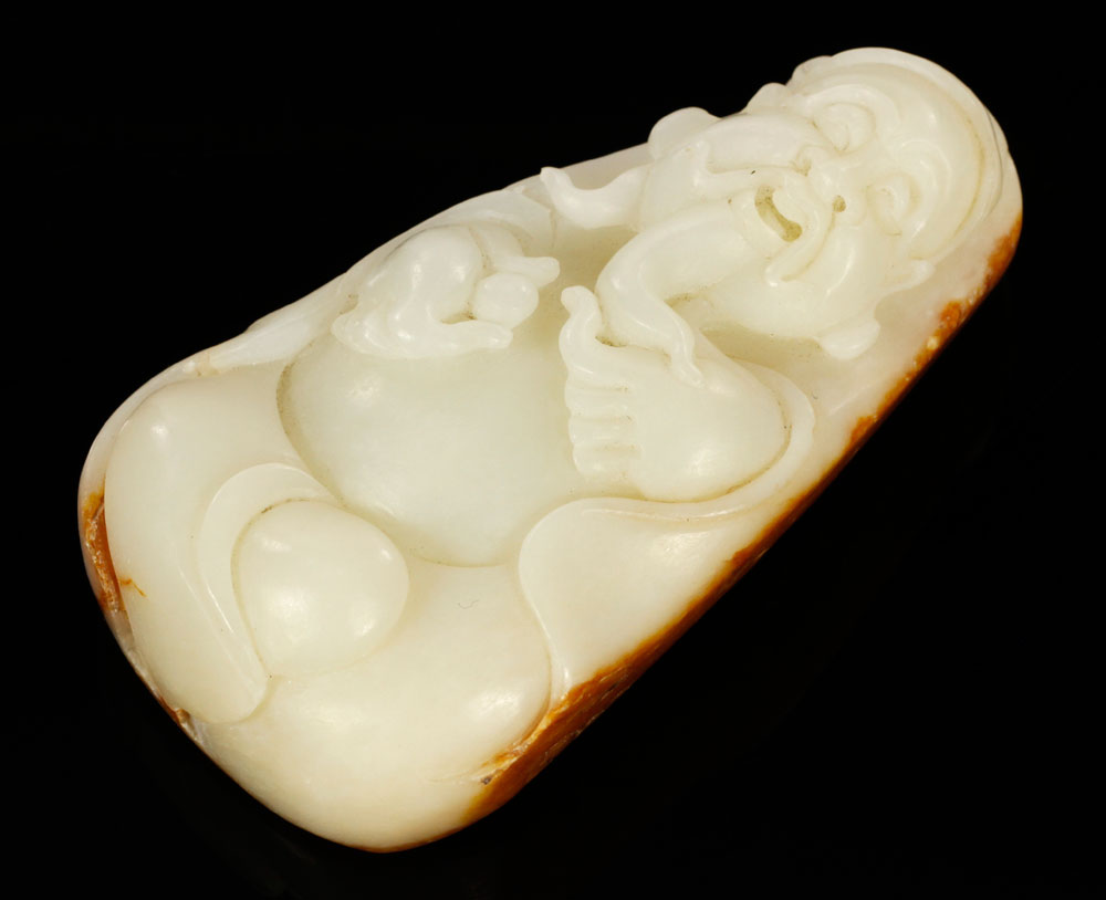 Appraisal: - Chinese White Jade Laughing Buddha Chinese Laughing Buddha carved