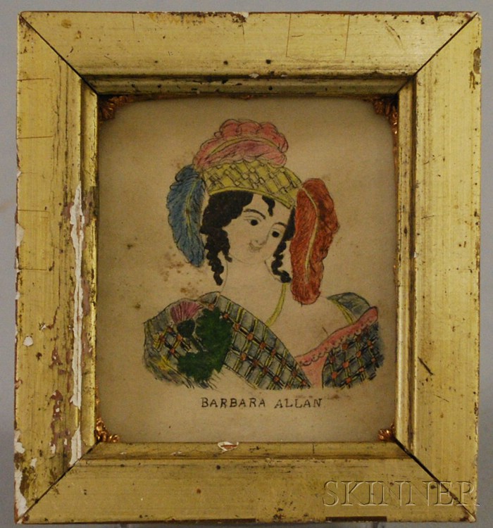 Appraisal: Small Framed Portrait of Ballad Figure Barbara Allan watercolor on