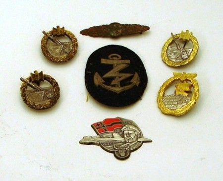 Appraisal: Lot of German Kriegsmarine badges and metal and cloth rating