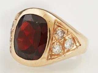 Appraisal: Man's K Yellow Gold Dinner Ring with a red cush