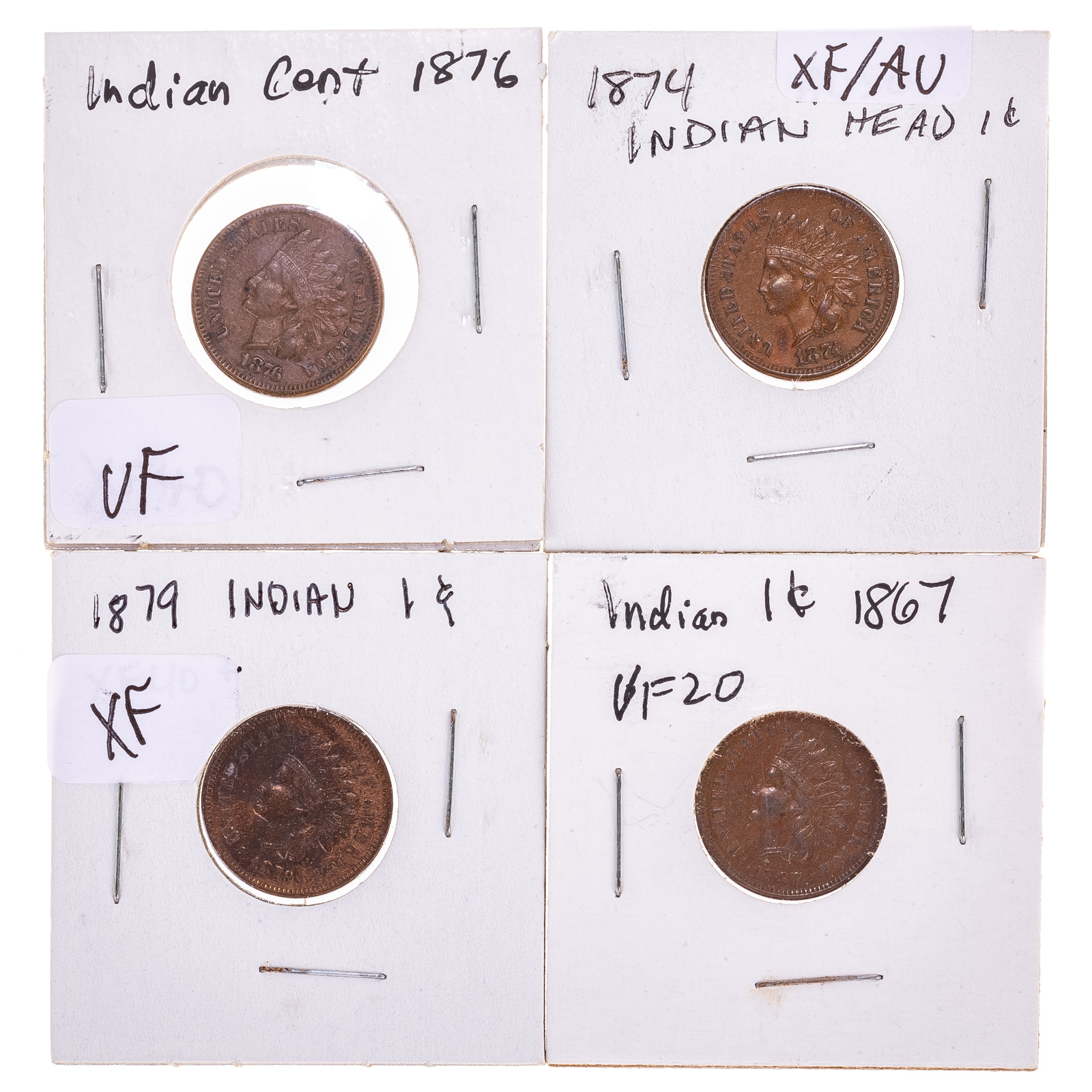 Appraisal: FOUR NICE INDIAN CENTS - VF Strong LIBERTY XF AU