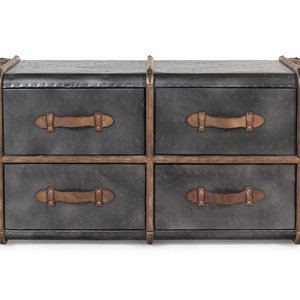 Appraisal: A Contemporary Nailhead-Decorated Metal Trunk Height x width x depth