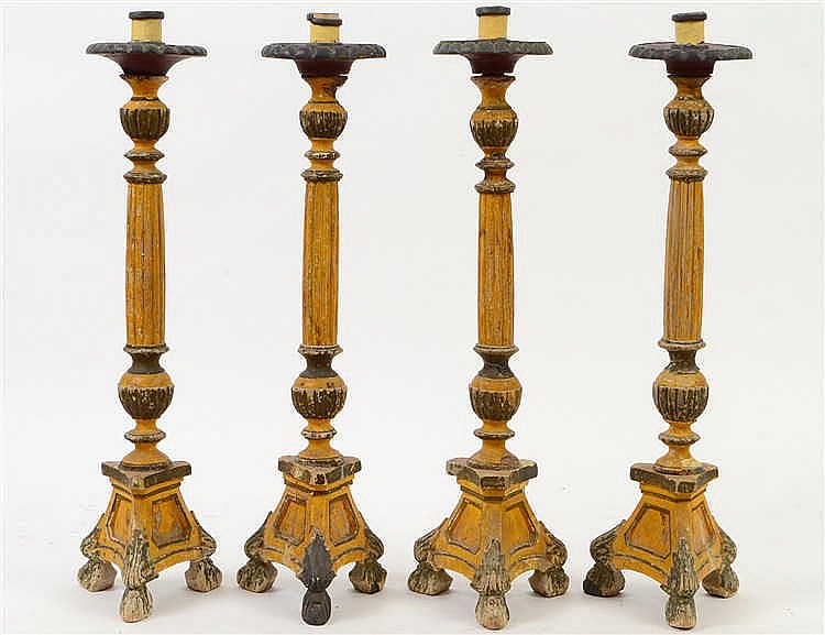 Appraisal: FOUR ITALIAN NEO-CLASSICAL STYLE PAINTED WOOD CANDLESTICKSLate th Early th