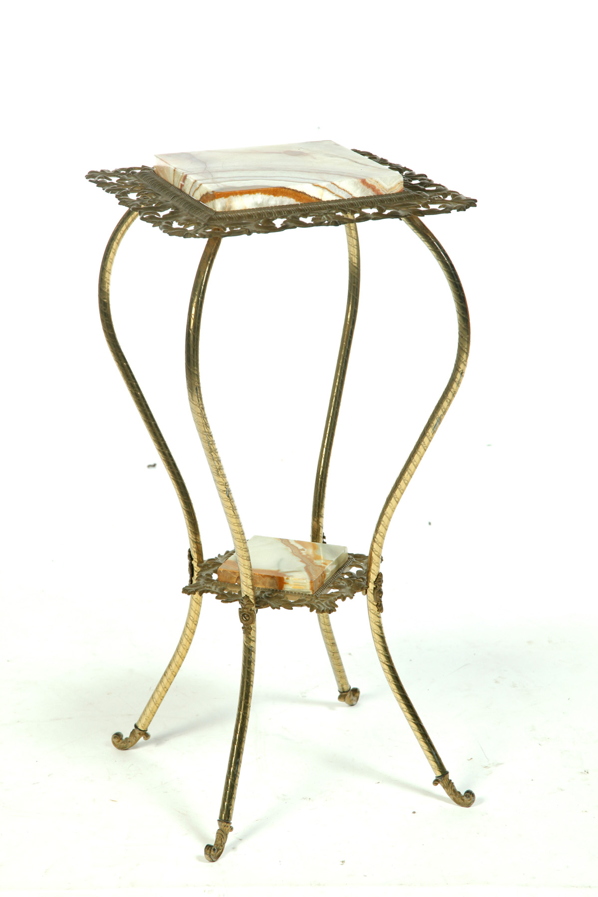 Appraisal: BRASS FERNSTAND WITH ALABASTER INSERTS American st quarter- th century