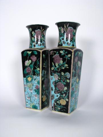 Appraisal: Pair of Japanese decorator vases '' high black ground with