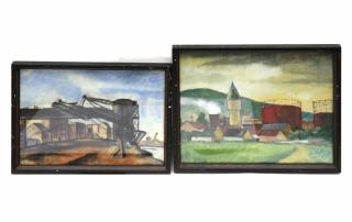 Appraisal: Two Similar Framed Industrial Landscapes Two similar framed industrial landscapes