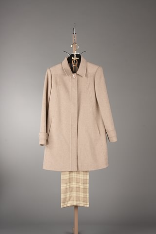 Appraisal: Andr Laug beige A-line cashmere coat with plaid slacks of