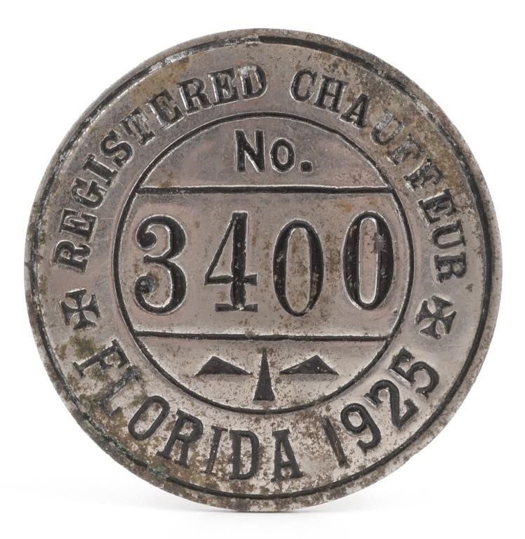 Appraisal: Florida registered chauffeur employee ID badge in diameter Badge has