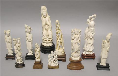 Appraisal: COLLECTION OF TEN IVORY FIGURINES Including an Indian figure of