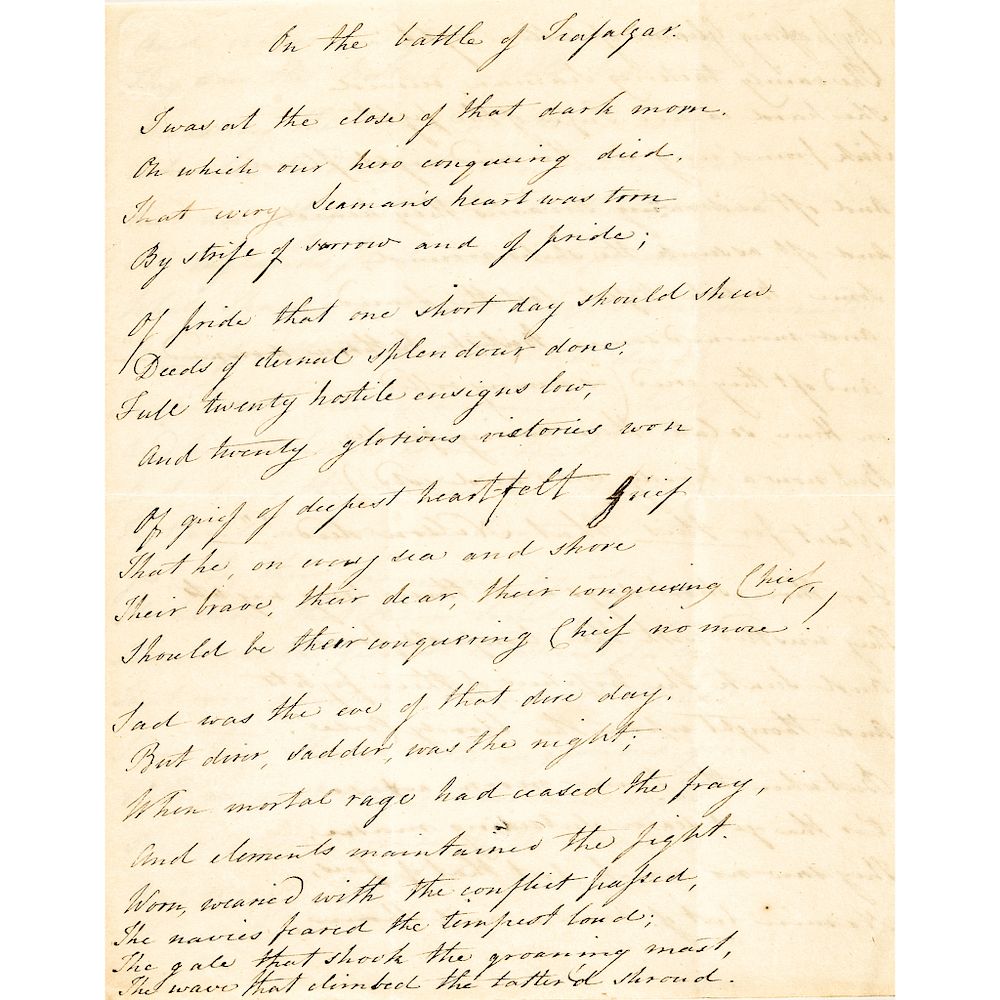 Appraisal: c Commemorative Poem to Lord Horatio Nelson In Tribute After