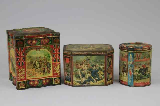 Appraisal: THREE BRITISH EMPIRE TINS Lithographed tinplate includes a c Keen's