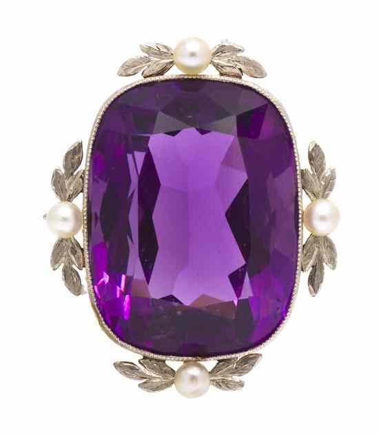 Appraisal: A Platinum Topped Yellow Gold Amethyst and Cultured Pearl Pendant