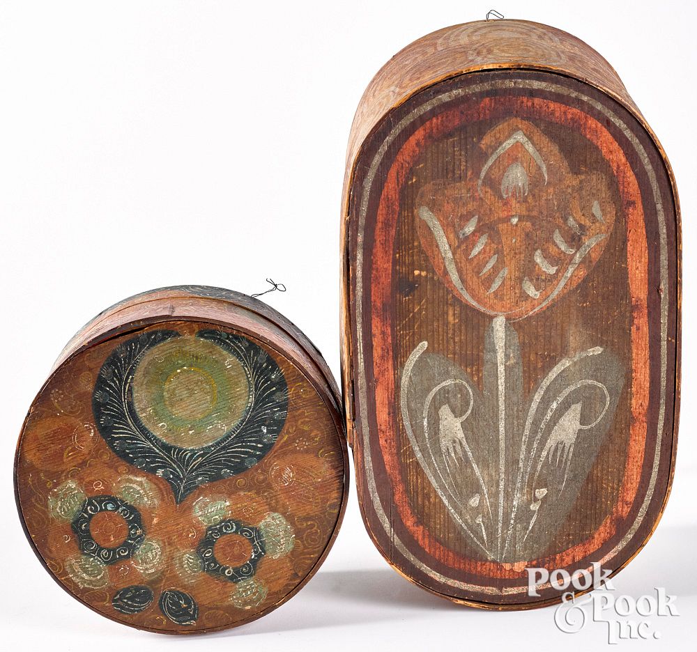 Appraisal: Two Continental painted bentwood boxes th c Two Continental painted