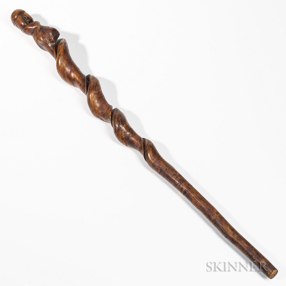 Appraisal: Carved Wood Walking Stick Carved Wood Walking Stick late th