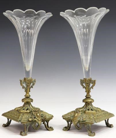 Appraisal: pair Victorian bud vases garnitures c trumpet-form colorless glass vase