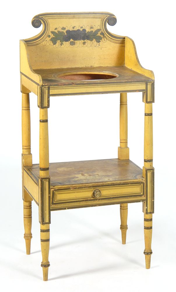 Appraisal: ANTIQUE AMERICAN SHERATON PAINTED WASHSTAND Early th CenturyIn original mustard-yellow