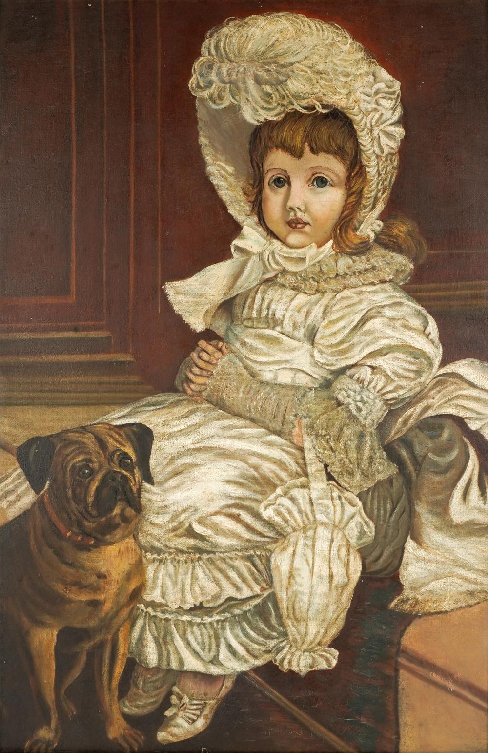 Appraisal: TH CENTURY DOLL PUG DOGoil on board unsigned x inches