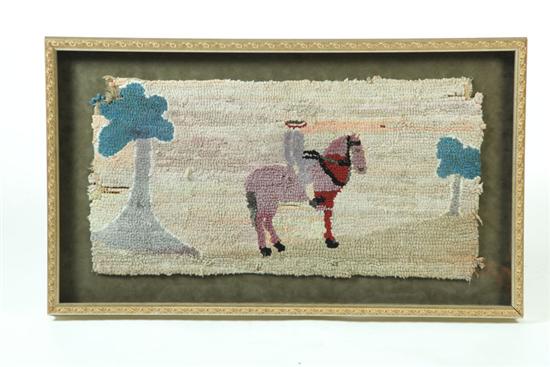 Appraisal: HOOKED RUG American th century Depicts a lady on horseback