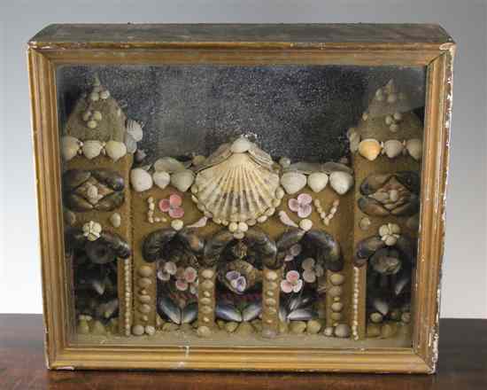 Appraisal: A th century sailor's shellwork Valentine diorama modelled as a