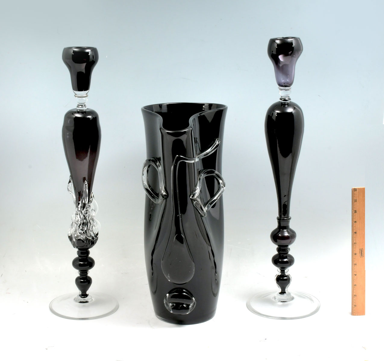 Appraisal: PC ION TAMAIAN ART GLASS CANDLESTICKS VASE Comprising - Tall