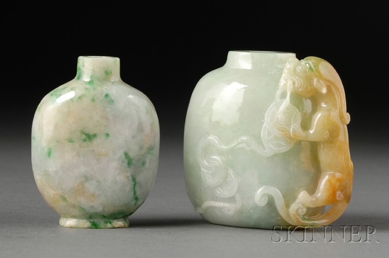 Appraisal: Two Jade Snuff Bottles one pale green with veins of