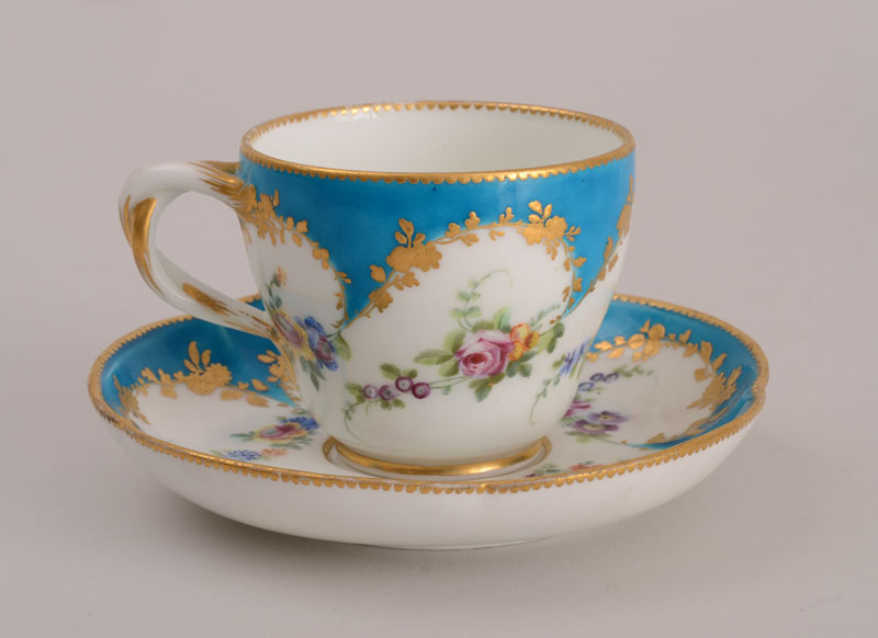 Appraisal: VINCENNES BLEU CELESTE PORCELAIN CUP AND PENTAGONAL SAUCER GOBELET H