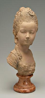 Appraisal: French terra cotta bust young woman terra cotta on marble