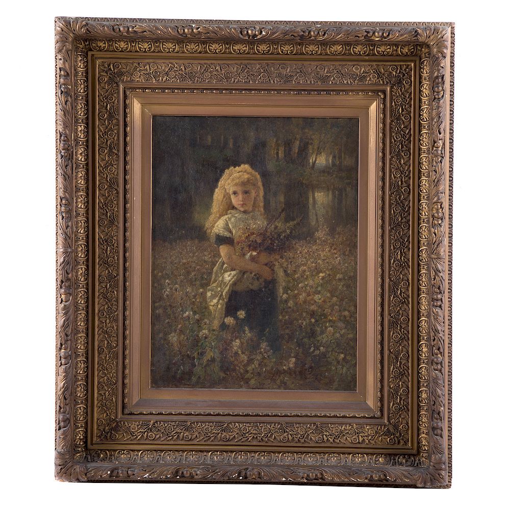 Appraisal: Albert Fitch Bellows Girl Gathering Wildflowers American - Oil on