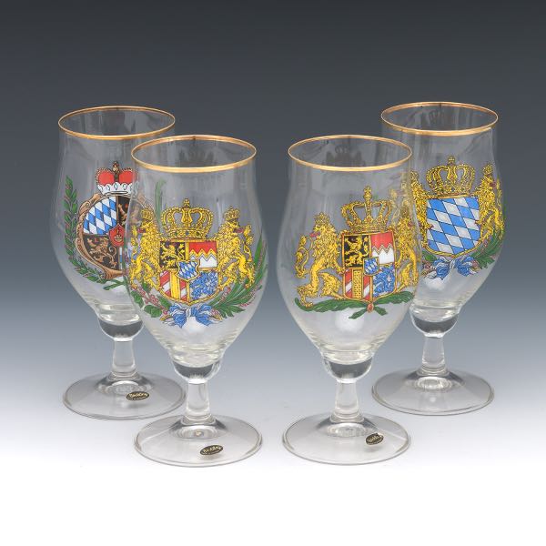 Appraisal: FOUR RETRO GERMAN LARGE PILSNER GLASSES COAT-OF-ARMS OF KINGDOM OF