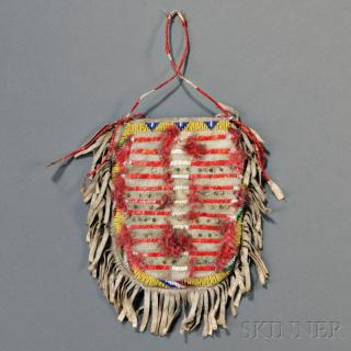 Appraisal: Lakota Beaded and Quilled Hide Bag c late th century