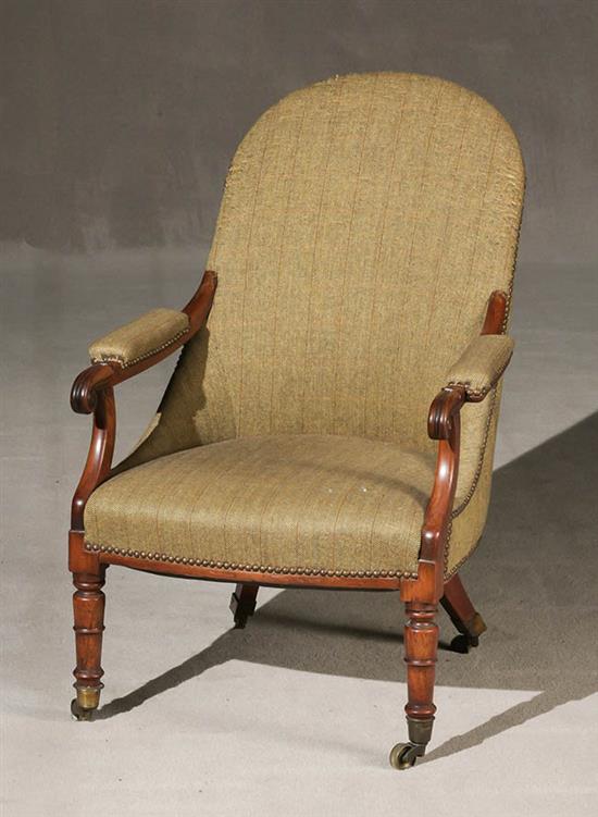 Appraisal: William IV Rosewood Library Armchair Circa Having green-brown upholstery