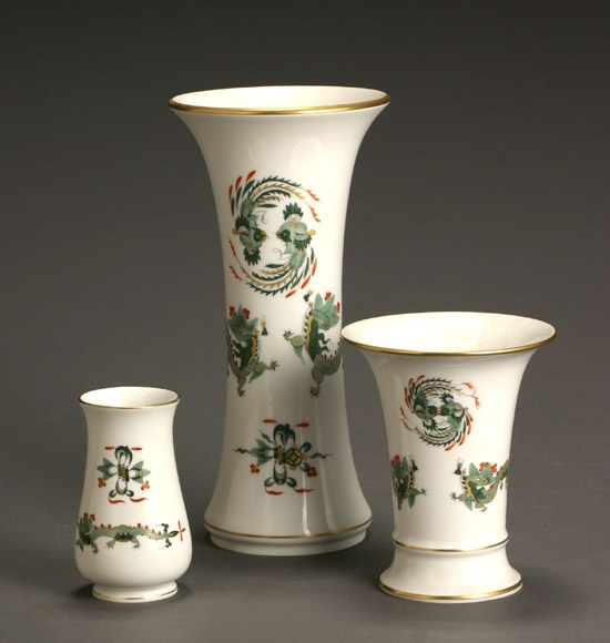 Appraisal: Group of Three Meissen 'Green Dragon' Vases Post The first