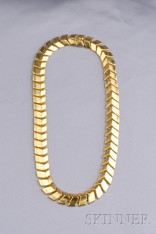 Appraisal: kt Gold Necklace Lalaounis Greece of hammered triangular links dwt