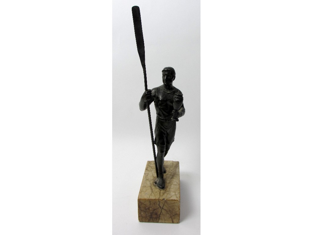 Appraisal: A spelter figure of an oarsman on marble plinth cm