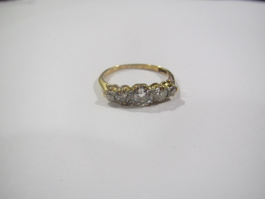 Appraisal: Edwardian ct gold diamond five stone ring with rose cut