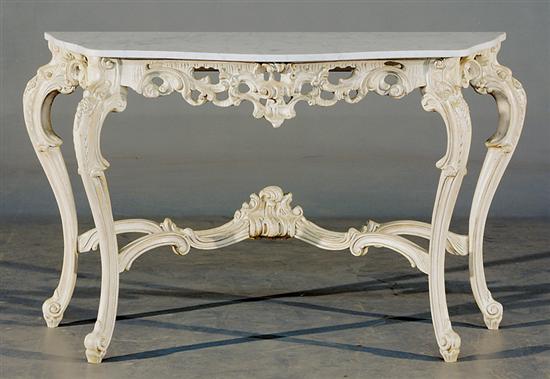 Appraisal: Continental carved and painted marble-top console serpentine gray-veined white marble