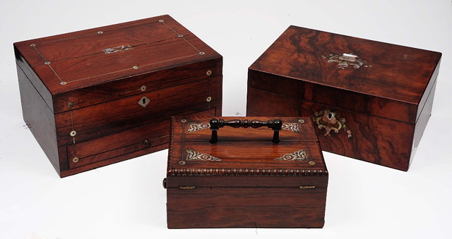 Appraisal: A Victorian rosewood folding desk boxwith mother of pearl inlay