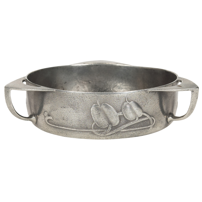 Appraisal: Archibald Knox bowl low form in pewter with three handles