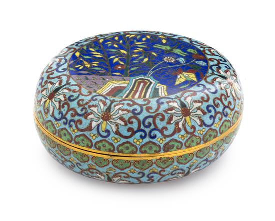 Appraisal: Sale Lot A Cloisonne Enamel Circular Box the central medallion