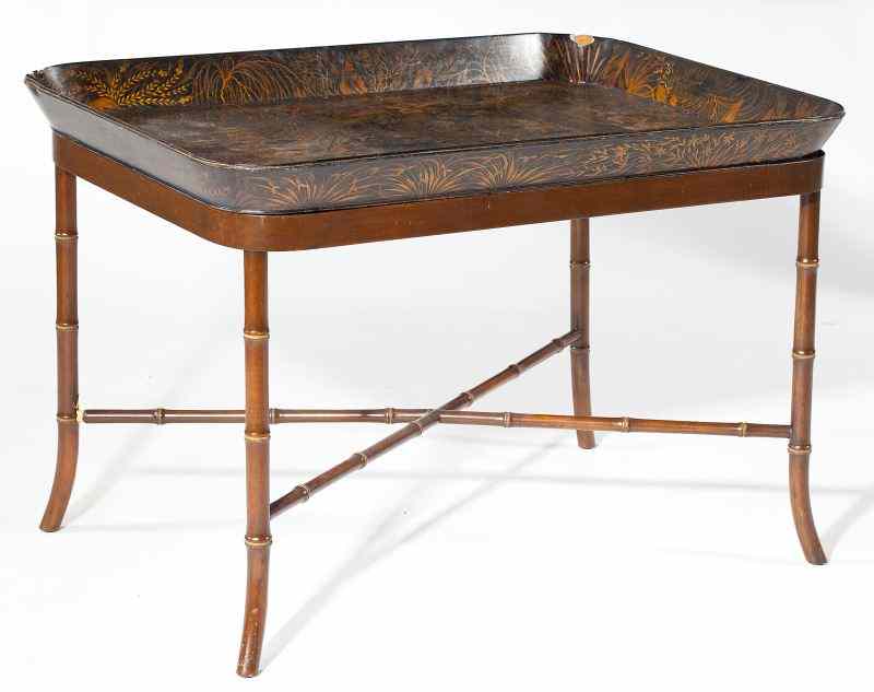 Appraisal: English Chinoiserie Tray Table th century rectangular tray with high