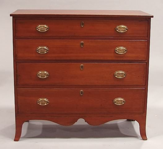 Appraisal: Cherry Four graduated drawers with line inlay shaped frieze French