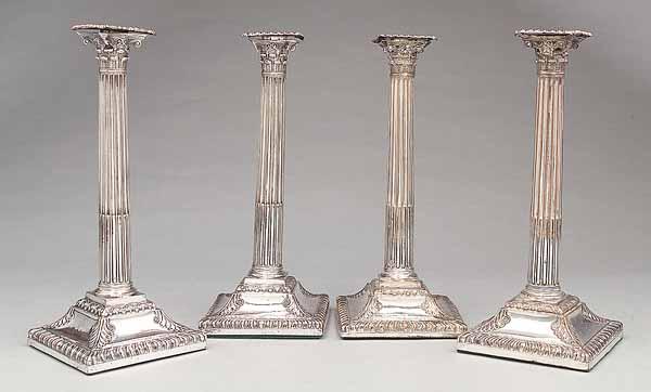 Appraisal: A Set of Four Georgian Sheffield Corinthian Column Candlesticks c