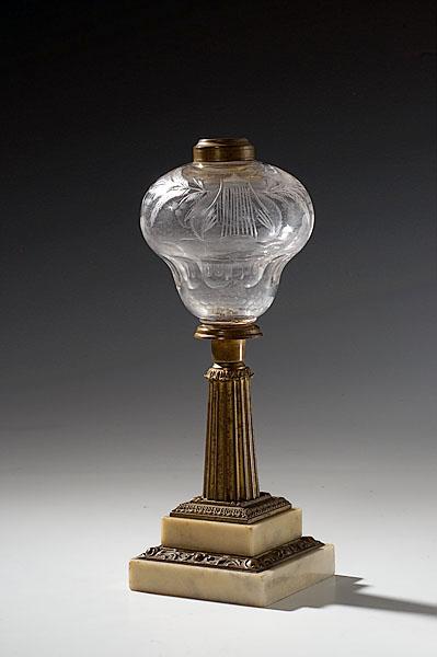 Appraisal: RUSSELL IRWIN CUT AND ENGRAVED STAND LAMP American ca -