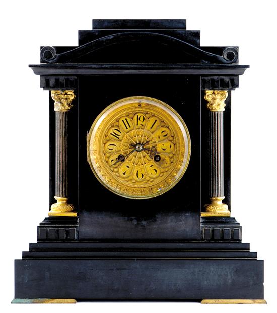 Appraisal: Tiffany Co gilt-metal mounted slate mantel clock late th century