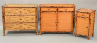 Appraisal: Three piece rattan lot including a chest ht wd a