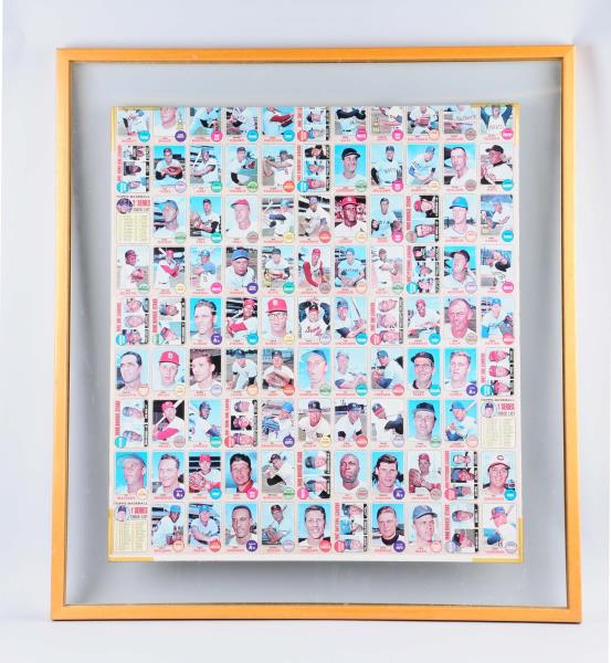 Appraisal: Framed Topps Baseball Card Sheet Uncut there are rows of