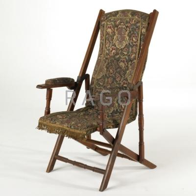 Appraisal: VICTORIAN Carpet-seat folding chair late th c Walnut wool and