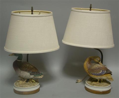 Appraisal: TWO PAIRS OF DUCK LAMPS The first of ceramic and