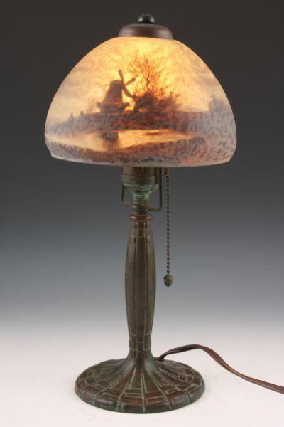 Appraisal: Signed Handel Reverse Painted Table Lamp with landscape scene of