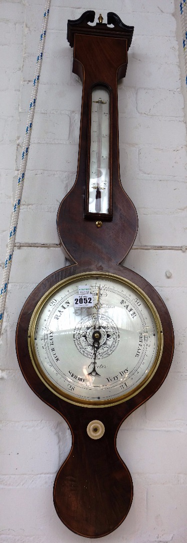 Appraisal: A mahogany wheel barometer by Grafsi Fontano of Exeter mid-